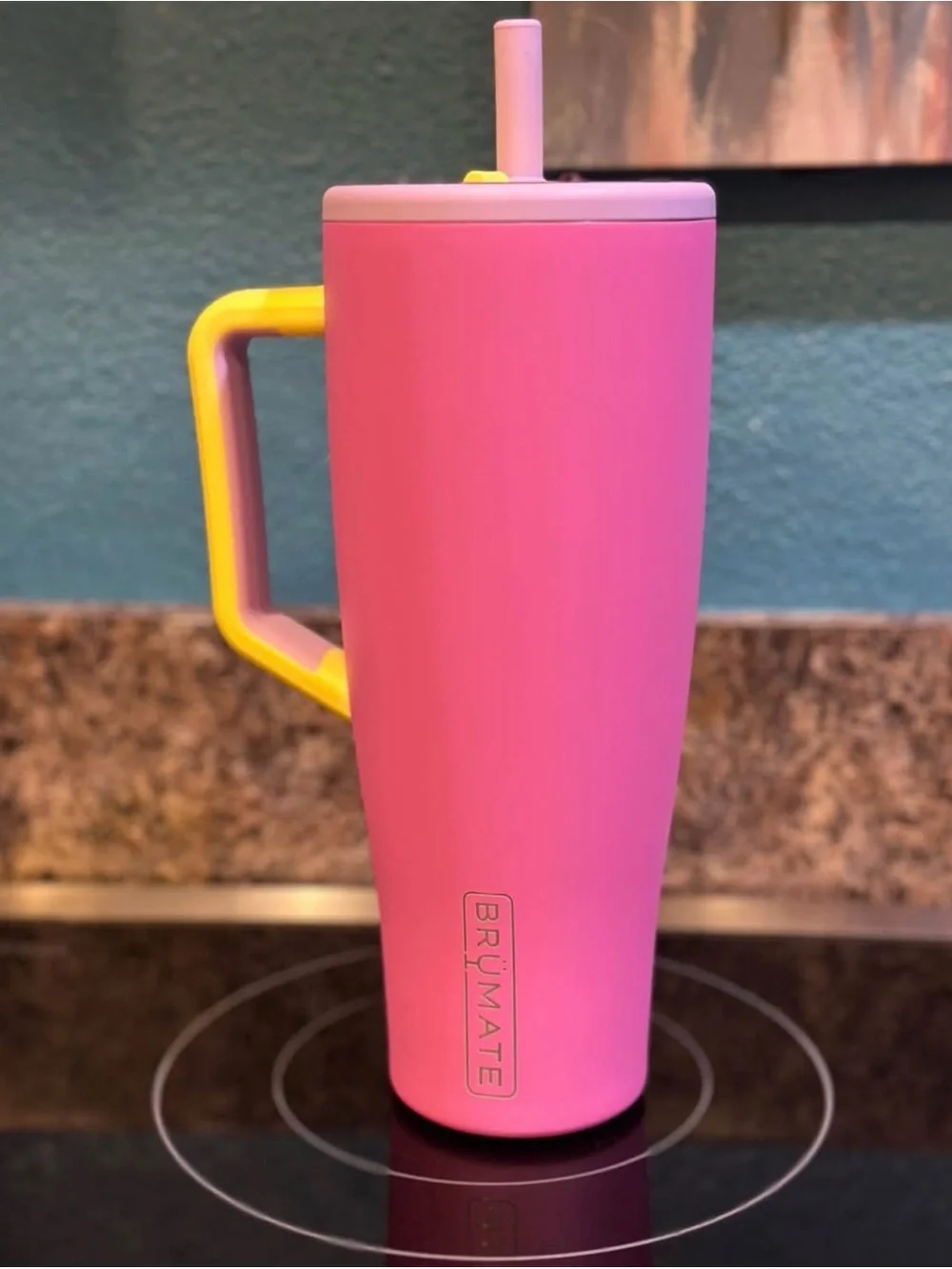 Brumate ERA 40oz Pink Travel Tumbler with Yellow Handle